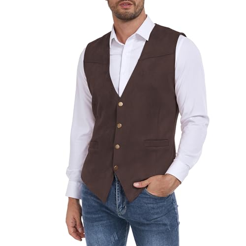 American Trends Western Vest for Men Casual Cowboy Faux Suede Leather Suit Waistcoat Medieval Renaissance Vests4