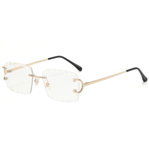 Image of Retro Rimless Rectangle Sunglasses for Men Women Luxury Frameless Square Trendy Shade Diamond Cutting Eyewear