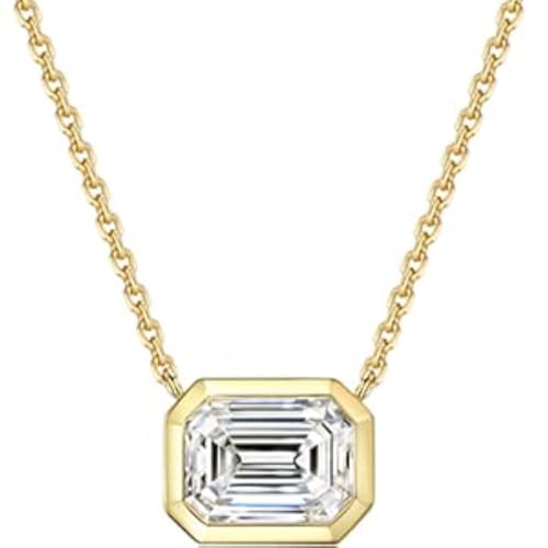 Michooyel 1.5ct Emerald Cut Pendant Necklace for Women 18k Gold Plated Sterling Silver Cubic Zirconia Bezel Setting Solitaire Women's Necklaces