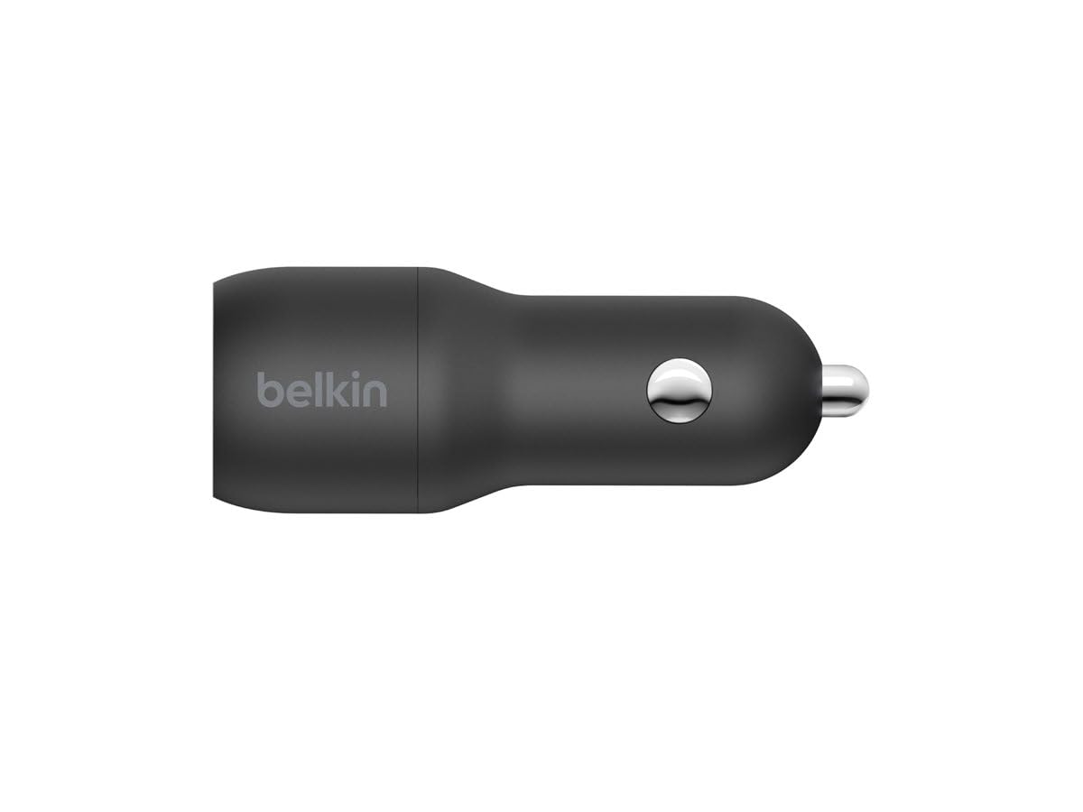 Belkin Boost Charge Çift Bağlantı Noktalı 24 W Araç Şarjı, iPhone ve Android telefon uyumlu, Siyah, CCB001btBK