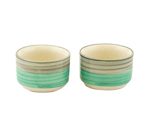 Image of Freakway Hand Painted White Ceramic Dip Bowls | Bowls Set of 2, 40Ml | Bowl for Serving Chutney Bowl /Pickle Bowl /Small (Sea Swirls)