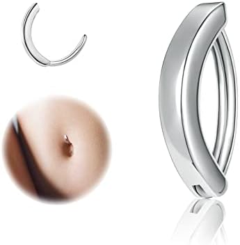 ZS 14G Clicker Belly Button Rings for Women, 925 Sterling Silver Belly Barbell Piercing Gold Reverse Curved Navel Barbell Body Jewelry (10mm)