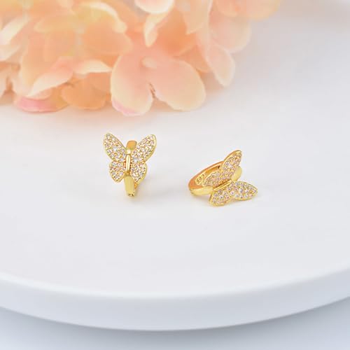 Sterling Silver Plated 14K Gold Cubic Zirconia Butterfly Earrings Small Butterflies Hoops Huggie Earrings Dainty Simple Minimalist Design Butterfly Jewelry for Mother's Day Valentine Birthday Gifts3
