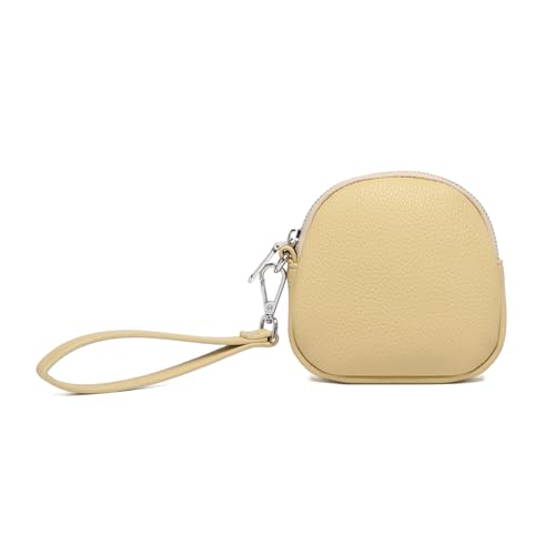 YONBEN Organizer Bag Makeup Bag for Purse Travel Toiletry Zipper Pouch for Purse Small Makeup Pouch with Pockets Wristband design (PU/Almond Yellow)