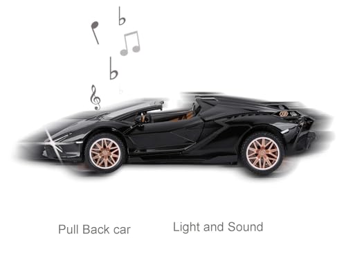Image of 1:32 Scale Lamborghini Open SIAN Toy Car | Metal Pullback Diecast Car for Kids with Openable Doors, Sound, Light Effects Toy for Car Enthusiasts (Color As Per Available),black