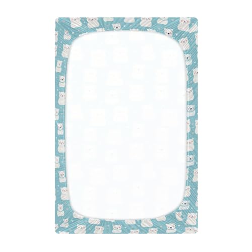 Image of Love Hearts Bear Crib Sheets Stretchy Portable Sheets for Baby Toddler Breathable Soft Crib Mattress Sheet for Girls Boys