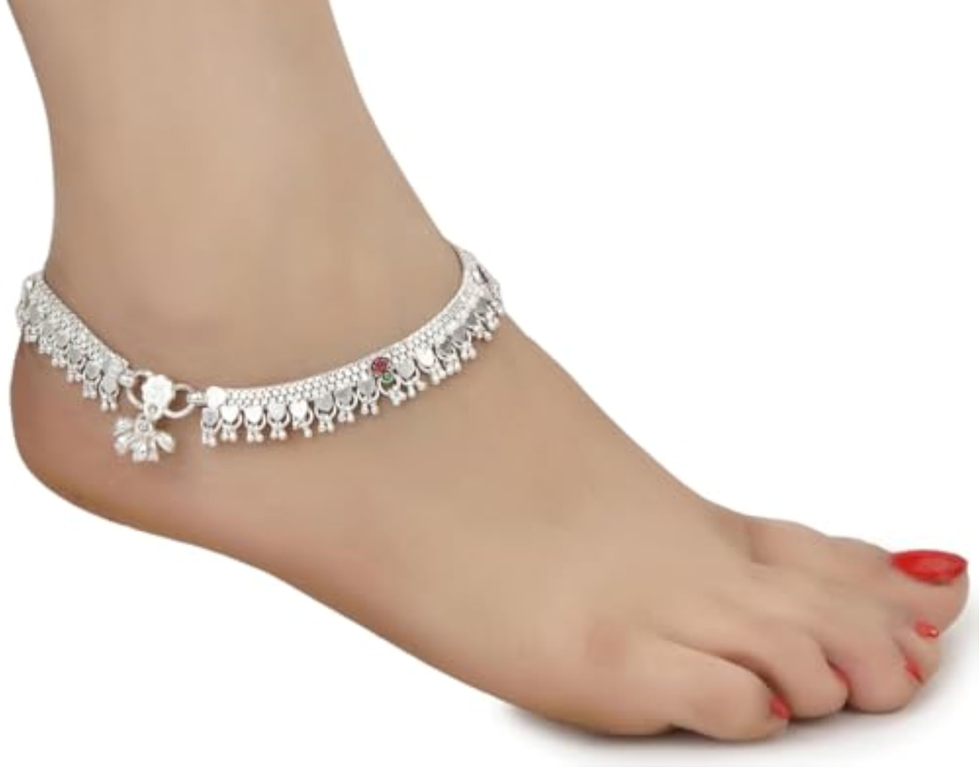 Elegant Silver Plated Anklets Pair & 22 inch Gold Plated Chain Set
