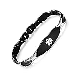 LinnaLove Fashion Shiny medical alert bracelet with Free Engraving Stainless steel Medical id bracelet for Women (Black, Inches, 6.50)