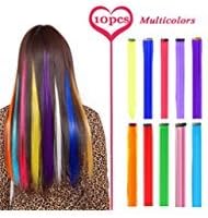 Burhair 10 Pieces Straight Colored Party Highlight Clip in Hair Extensions Multiple Colors 22 Inch Fashion Hairpiece Multi-colors