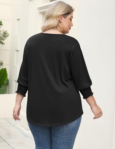 Rapbin Womens Plus Size Tops 3/4 Sleeve Blouses Shirts Casual V Neck Loose Tunic Tops 1X-5X