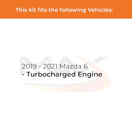 Image of Max Advanced Brakes Front & Rear Brake Kit Compatible With 2019 2020 2021 Mazda 6 w /Turbocharged Engine Replacement Cross Drilled Disc Brake Rotors and Ceramic Brake Pads