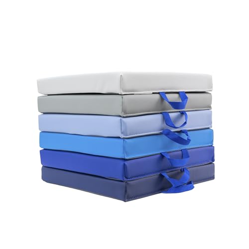 Image of Factory Direct Partners SoftScape 15 inch Square Classroom Floor Cushions with Handles Flex Seating for Daycare, Preschool, Playroom 2 inch Thick Deluxe Foam (6-Piece) - Navy /Powder Blue, 12228-NVPB