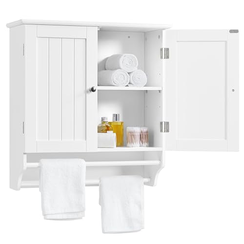 Yaheetech Armario Baño Pared Armario Cocina Colgante con Toallero 60,5x22,5x64 cm Mueble Baño Suspendido de Madera Blanco
