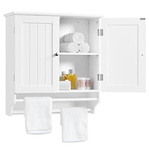 Yaheetech Armario Baño Pared Armario Cocina Colgante con Toallero 60,5×22,5×64 cm Mueble Baño Suspendido de Madera Blanco