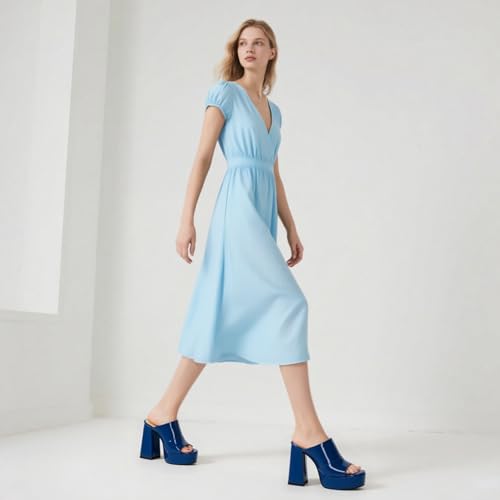Image of Women Square Open Toe Platform Chunky Heel Slide Sandals | Slip On High Heel Dress Sandals, Elegant Formal Footwear For Wedding Club Evening Party Events
