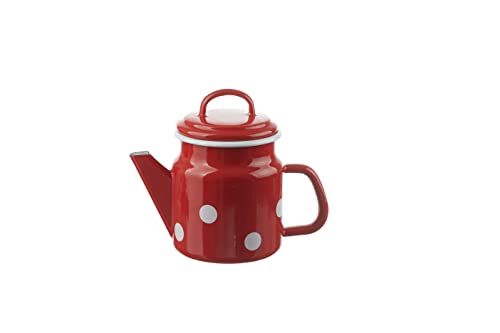 Münder-Emaille - Teekanne - Rot mit weißen Tupfen - Ø12xH17cm - 1 L