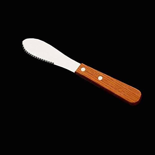 Miniatura 3 de Mengbaobao Juego de 6 cuchillos de mantequilla de acero inoxidable con mango de madera, servidor esparcidor de mantequilla para desayuno, untar,