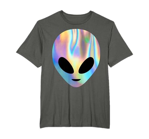 Bunter Alien Kopf UFO Flying Saucer Believe Regenbogen Rave T-Shirt