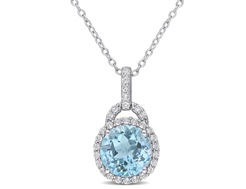 Collier topaze bleue et blanche 3,96 carats en argent sterling avec chaîne pour femme
