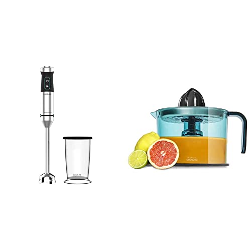Cecotec Batidora de mano Power TitanBlack 1500 XL, 1500 W, Tecnología CrossBlades & Exprimidor Naranjas Eléctrico ZitrusEasy Inox, 40 W, Filtro de Acero Inoxidable Color Negro