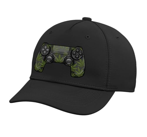 Game Controller Cannabis Leaf Gamepad Weed Gamer Stoner Gift Adjustable Printed Baseball Hat, Black