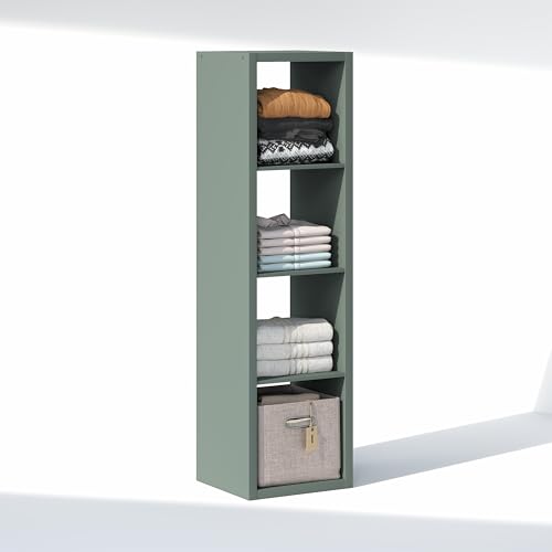 Image of Furinno Cubic Extra Thick 4-Cube Closet Organizers and Storage, Sage Green | 14.6 x 16 x 58 in, Vertical Open Shelf Closet Storage, Closet Organizer, for Wardrobe, Bedroom, Living Room