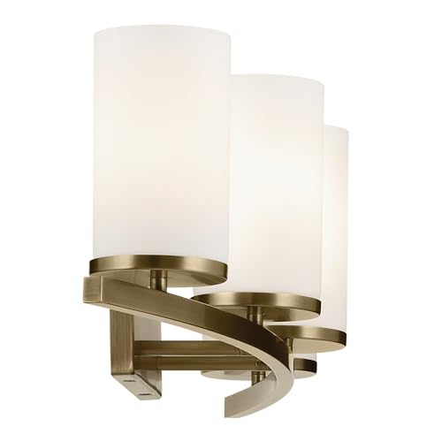 Image of Kichler Crosby 31.25 inch 4-Light Bathroom Vanity Light Fixture with Satin Etched Cased Opal Glass Shade in Natural Brass for Modern Soft Bathrooms (31.25 inch x 8.75 inch), 45498NBR