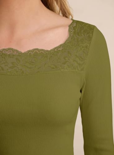 Image of Dokotoo Womens Tops Lace Long Sleeve T Shirts Ribbed Knit Stretch Top 2026