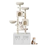 75.6 Inches Large Cat Tree with Litter Box Enclosure, 2-in-1 Multi-Level Cat Tower with Condos, Sisal Scratching Post, Basket and Soft Plush Perch, Wooden Kitty Furniture