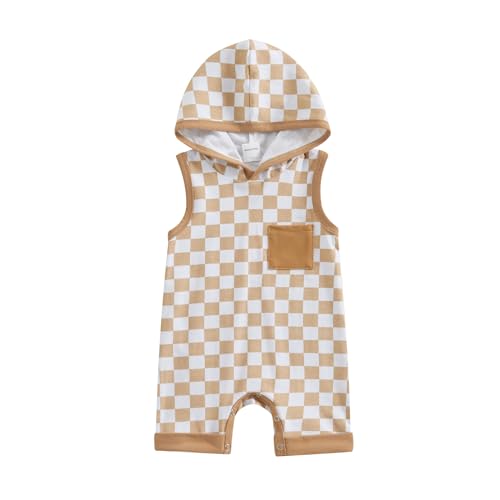 Image of Xiaodriceee Newborn Baby Hooded Romper Boy Girl Sleeveless Striped Skull Jumpsuit Bodysuit Cute Summer Fall Outfit Clothes