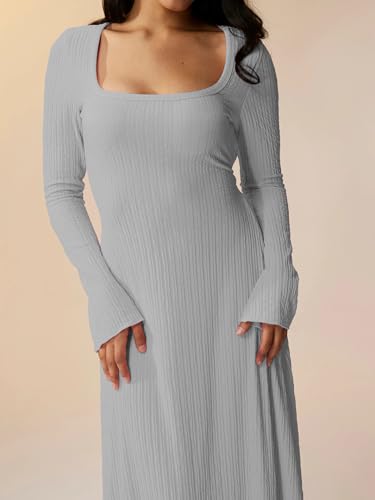 Image of Shasmi Women's Square Neck A-Line Dress - Long Sleeve, Tie Waist, Knitted Stretchable, Casual & Office Outfit, Solid Winter Midi Dress for Women (Dress 221)