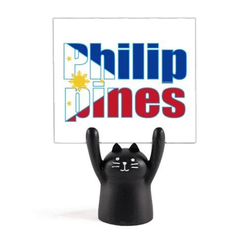 Porte-mémo drapeau des Philippines avec chat noir décoratif de maison