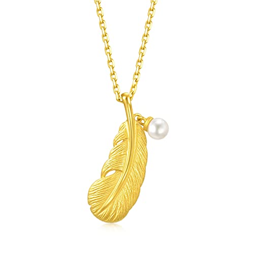 CHOW SANG SANG 999.9 24K Solid Gold Love Decode Cupid’s Feather Pearl Pendant for Women 93640P