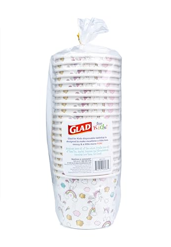 Image of Glad for Kids Unicorns Paper Snack Bowls, Disposable Paper Bowls for-Kids Snacks and Parties, Sturdy Microwave Safe Bowlsfor Everyday Use and Easy Cleanup, 12 Oz, 20 Count (Pack of 2)
