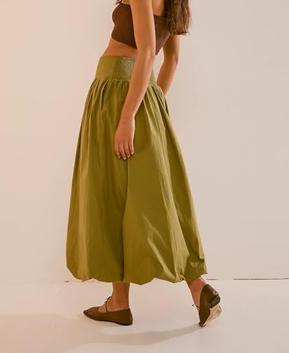 Women Bubble Long Skirt Y2k Flowy Swing A Line Maxi Skirt Cute Ruffle Pleated Midi Skirt Summer Balloon Skirt2