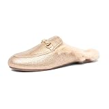 NEWBELLA Women's Faux Fur Lined Mule Slippers - Cozy Slip-On House Shoes with Round Toe, Warm Winter Indoor & Outdoor Shoes for Fall & Winter, Apricot 7