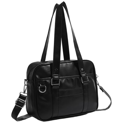CNAFGBGG Bolso escolar japonés PU cuero bolso japonés escolar de gran capacidad con correa ajustable para niñas, negros CNAFGBGG Bolso escolar japonés PU cuero bolso japonés escolar de gran capacidad con correa ajustable para niñas, negros