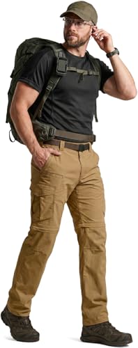 Image of CQR Men's Convertible Cargo Tactical Pants, Water Resistant Outdoor Hiking Pants, Zip Off Lightweight Stretch Work Pants