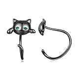 Cat Earrings Black Gold plated 925 Sterling Silver Black Cat Open Half Hoop Earrings with 5A CZ Hypo