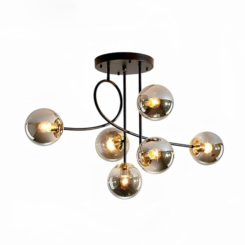 Moddeny Lustre de Plafond Moderne à 6 lumières E27, plafonnier Boule de Verre en métal, Lustre Suspendu Vintage pour Chambre à Coucher, Salon, loft,...