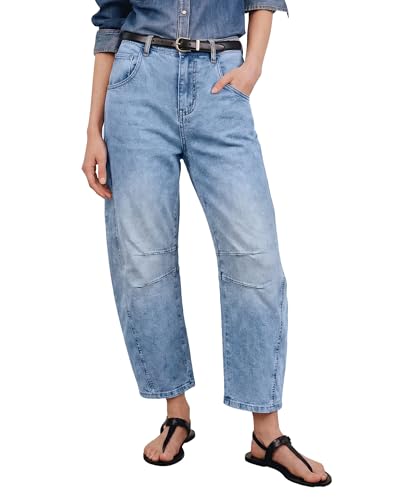 GRAPENT Barrel Jeans Womens Stretch Cute Jeans for Women High Waisted Baggy Jean Pants Tummy Control Jean Trousers High Waist Womens Wide Leg Denim Pants Color Roadnight Blue X-Large Size 16 Size 18
