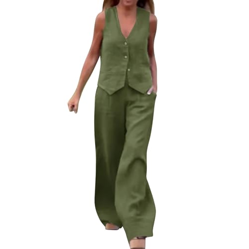 Mujer Dos Piezas Verano Corto Elegante - 2 Piezas Verano Sexy Traje de Verano Ligero Elegante Xxl Traje de Lino Dos Piezas Conjunto Lino Verde Muselina Sets Largo Pantalones Jogging Algodón Xxl Traje