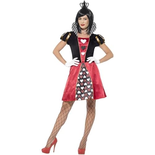 Smiffys Disfraz de reina de la baraja, Rojo, con vestido, corona y guantes Halloween