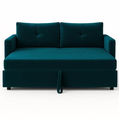 Image of CASASTYLE Seria 2 Seater Pull-Out Premium Fabric Sofa Cum Bed Sofa Set for Living Room (Greenish Teal) Velvet Finish | Comfortable Sofa Bed