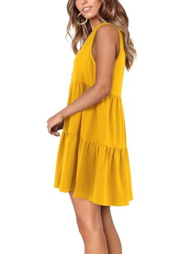 Amoretu Sleeveless Cute V-Neck Summer Tunic Dress for Women Yellow M