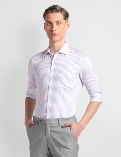 Image of Arrow Men Slim fit Cotton Striped Long Sleeves Cutaway Collar Shirt