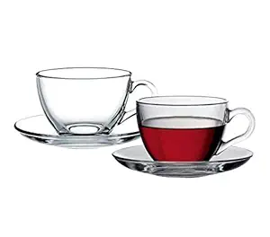 DIKUJI ENTERPRISE Imported Glass Tea Cup & Saucer Set Clear Cups, 150ml Capacity - Durable - Tea Cup Set of 2 Pcs (2 Cups & 2 Saucers)