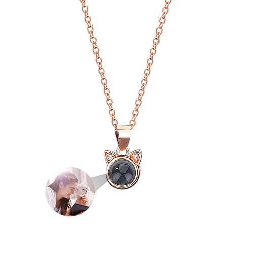 Svyqwmz Personalisierte Katze Anhänger Foto Projektion Halskette Ich liebe dich in 100 Sprachen Halskette Gedenkschmuck für Frauen Männer Familie Freund