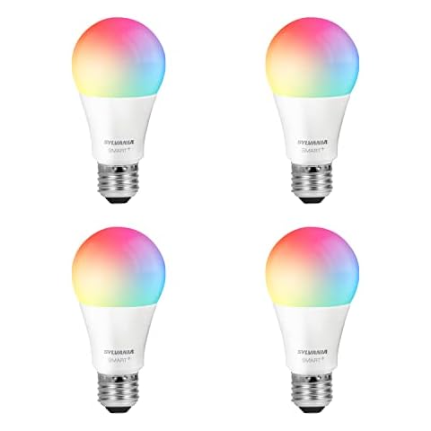 SYLVANIA Wifi LED Smart Light Bulb, 60W Equivalent Full Color and Tunable White A19, Dimmable, Compatible with Alexa and Google Home Only - 4 Pack (75674) Cover
