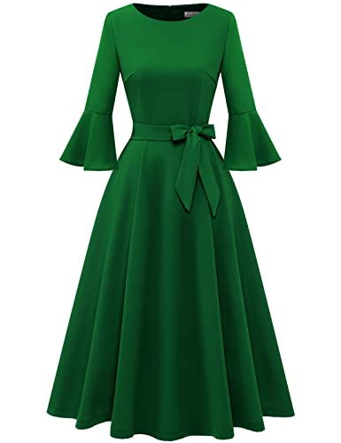 Image of HomRain Women's Church Dresses Modest Bell Sleeve Wedding Guest Cocktail Tea Party Vintage Evening Dress